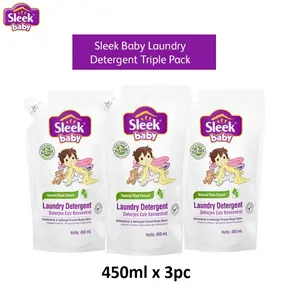 Paket isi 3 Sleek Baby Laundry Detergent Pouch 450ml Deterjen