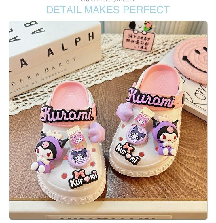 Product Introduction of Kuromi children's internet famous slippers, cool shoes, girls' hole shoes, funny girls' Kuromi fans, anti slip summer women's swimming one piece FNI6 16