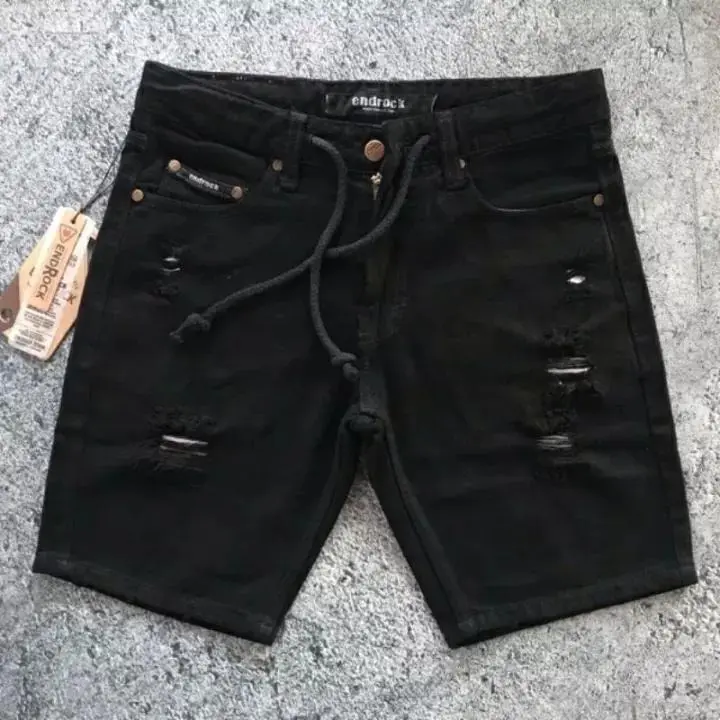 CELANA PENDEK DISTRO // CELANA PENDEK PRIA // CELANA PENDEK JEANS SOBEK TALI KOLOR Dewasa Hitam  Cowok