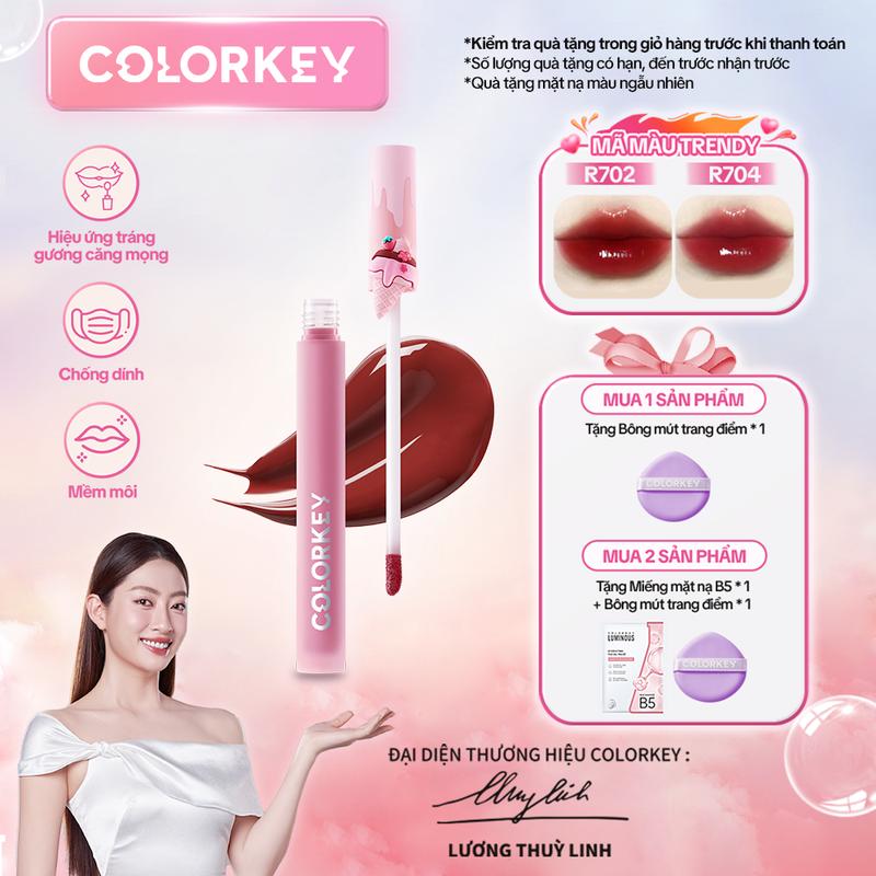 COLORKEY - Son Gương Bóng Phiên Bản ICE CREAM Giới Hạn Màu Sắc Ngọt Ngào Lâu Trôi Cho Môi Xinh Tươi Tắn 1.7g 