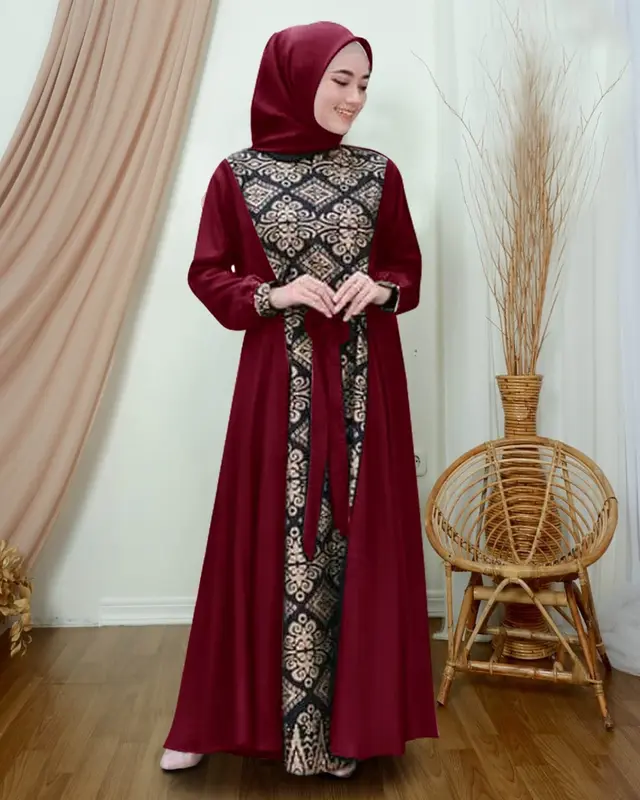 SC Maxi Irwansyah Busana Muslim Wanita Kombinasi Batik 9w M L XL XXL gamis dress Kain Navy Panjang Cantik 3