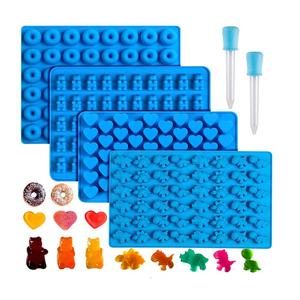 Molde de caramelo con Goteros, 4 cuentas DIY Oso / Dinosaurio / Donut / Molde suave para hornear en forma de corazón con 2 cuentas Goteros, Juego de moldes de silicona antiadherentes para chocolate