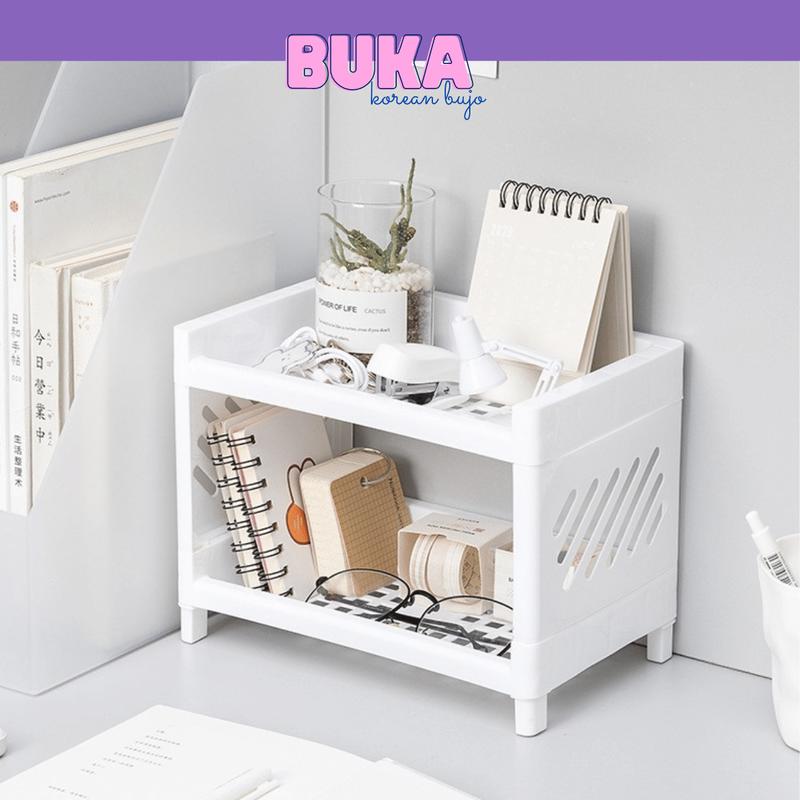 Kệ nhựa VUÔNG 2 tầng desk decor bàn học nhiều màu Buka