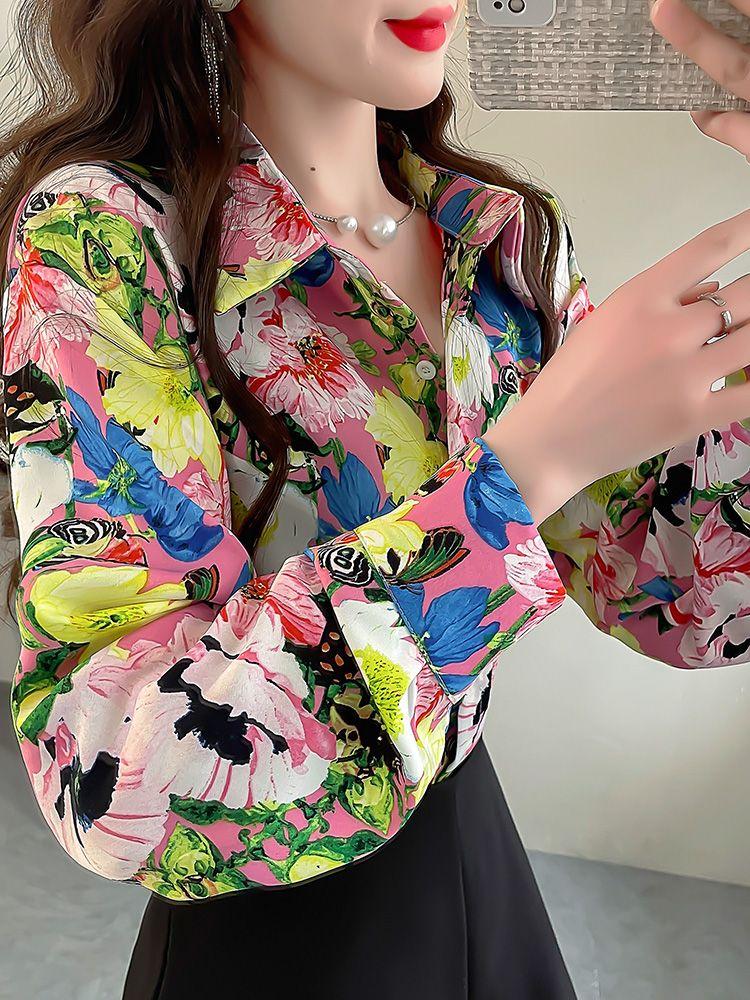 Product Introduction of Áo Sơ Mi Hoa Dài Tay Cho Nữ, Phong Cách Mùa Xuân, Sang Trọng Cao Cấp, Trẻ Trung Và Sành Điệu, Áo Voan Cổ bẻ Thanh Lịch 1