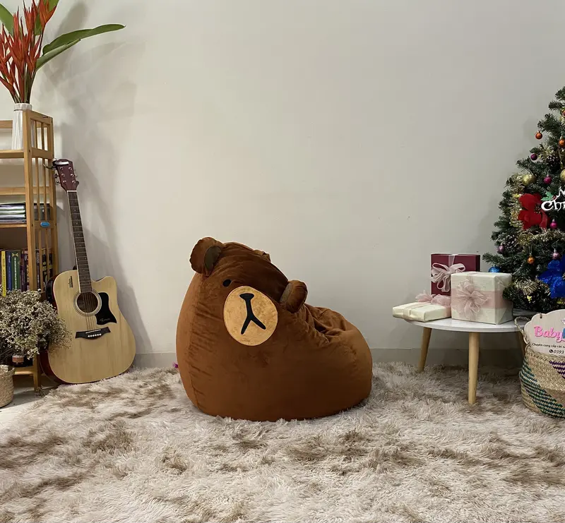 VỎ + LÓT (KO XỐP) ngoài của ghế lười hạt xốp BBK hình thú, vải nhung lạnh mềm mịn, vỏ lót có khoá kéo, chưa có xốp 3