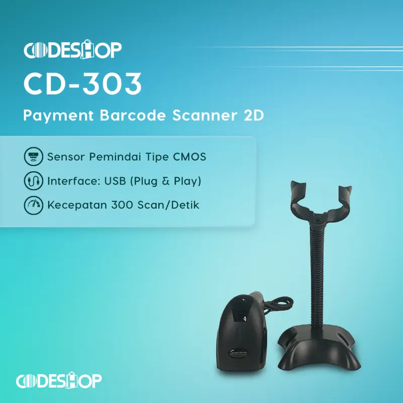 Scanner Barcode Bluetooth CODESHOP CD-303 Free Stand Garansi 1 Tahun Resmi 1