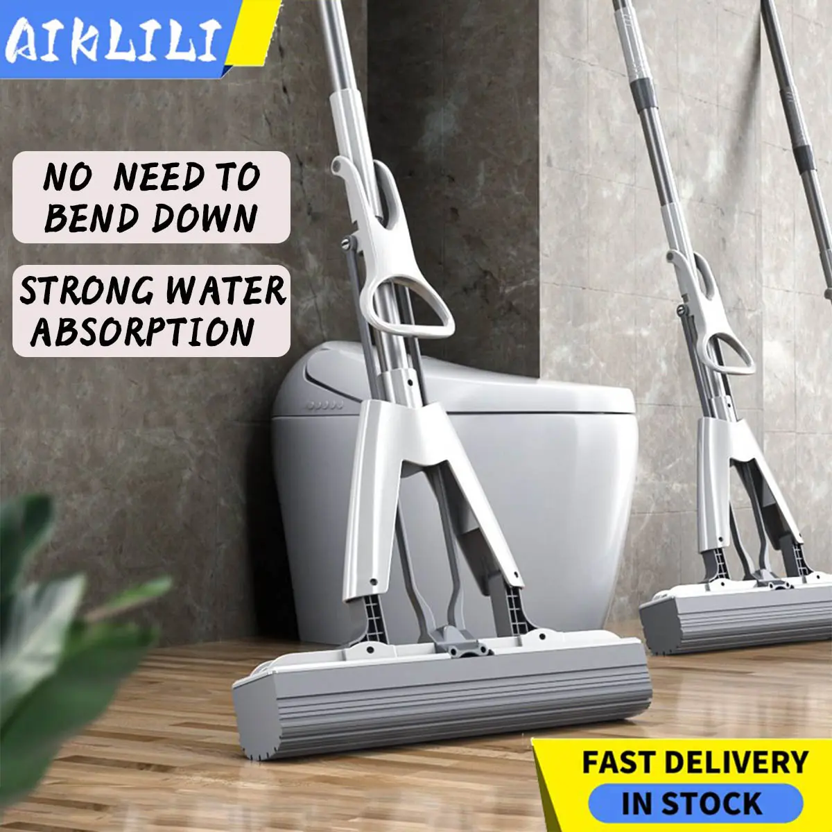 Aiklili mop floor cleaning Folding Mop Sponge Mops Twist The Water Mop Microfibre Nozzle Self-squeezing Without Hand Washing Bathroom Kitchen Cleaning Tool Large Sponge Mopes Head Squeezed With Water Hands-free Cleaning Mopping Artifact Folding
