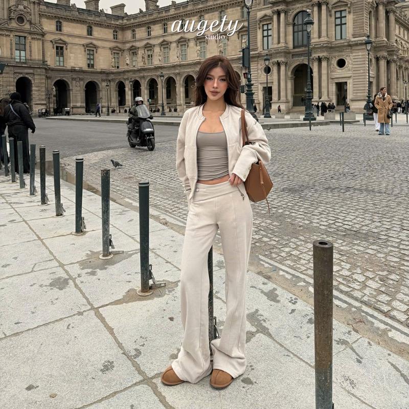 Quần Nỉ Bông Cạp Trễ Ống Loe Lưng Gập Nâng Mông Augety Studio NORA Sweatpants