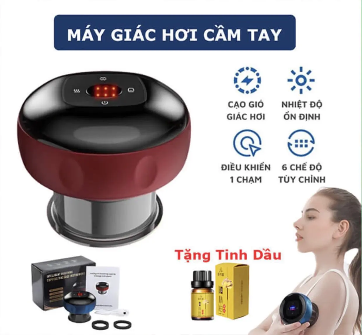 Máy Giác Hơi Điện Giúp Giảm Đau Nhức Toàn Thân - Dụng Cụ Cạo Gió Cầm Tay Lưu Thông Khí Huyết Massage Máy Massage