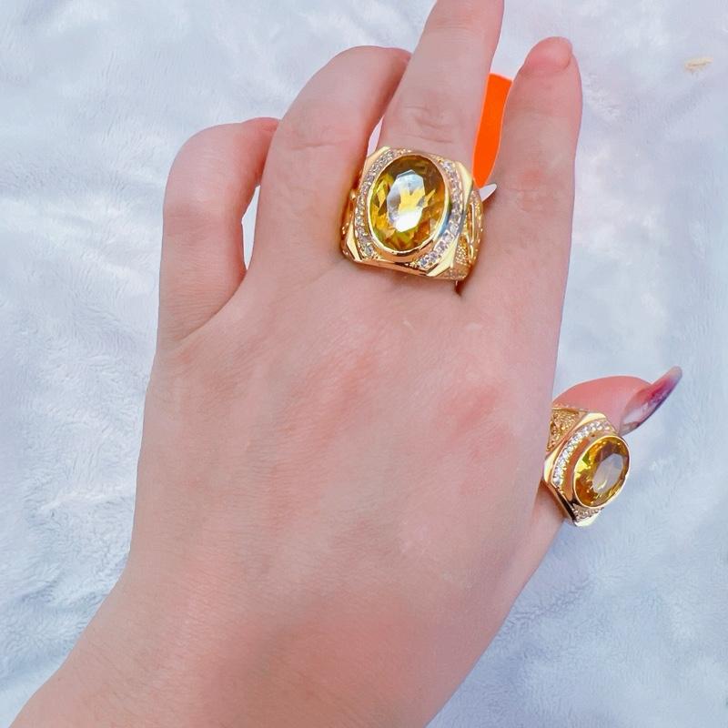  Nhẫn nam hột vàng tròn HA hai bên trạm chữ phúc bền đẹp lịch lãm 