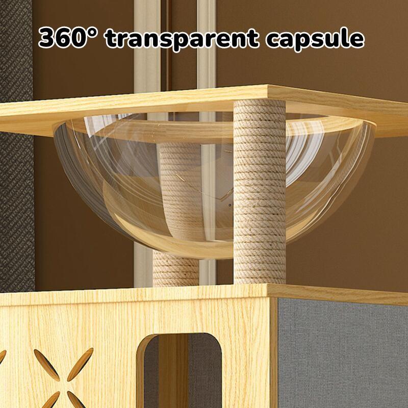 【SG Local Seller】2-in-1Modern Real Solid Wood Cat Tree, Luxury Wooden Cat Tower Cat Condo for Indoor Cats 61cm with Enclosed Sleeping Area,Loop linen fabric 1