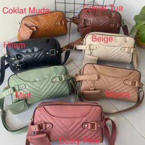 Pouch William Bordir Embos 3 Ruang Dengan Tali Panjang Slempang Tas Pria Wanita