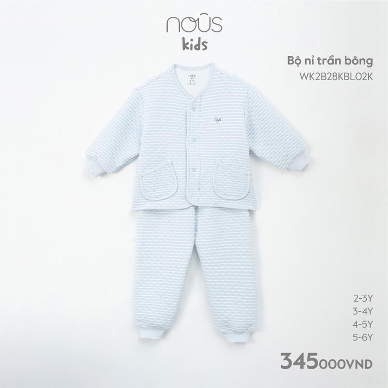 [KOL Nous Kids] Bộ quần áo nỉ trần bông Nous bé trai, bé gái màu xanh chất liệu dày dặn cho bé từ 2-6 tuổi