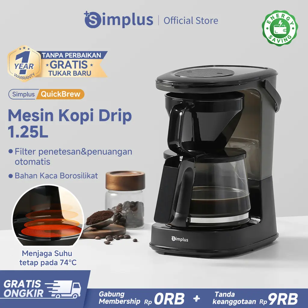 NEW PRODUK Simplus Mesin Kopi 1.25L Coffee Maker Filter Otomatis ...
