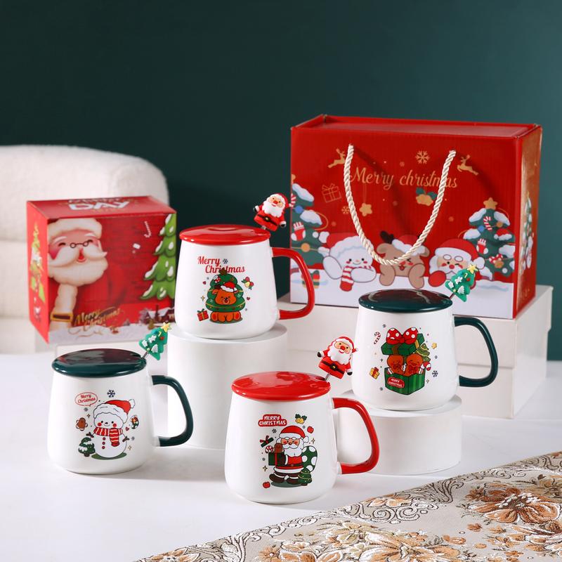 Product Introduction of Christmas Gift Santa Claus Mug with Cover Spoon Good-looking Ceramic Cup Practical Gift travel  water Drinkware Tumbler Reusable Washable Coffee Drink Reuse Drinkware Tumbler 2
