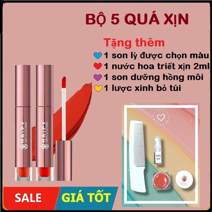 MUA 1 TẶNG 4 Son Hapy lì bền màu chống lem trôi bền màu, quà tặng kèm xịn sò cực xinh, Mua từ 2 set Tặng Nước hoa triết 10ml 129k Nữ Cosmetic Son Kem Lì