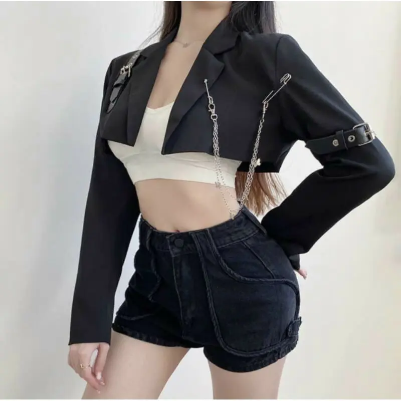 Áo khoác vest croptop phối dây xích cực ngầu -Hình thật 100% Nữ Jacket Women
