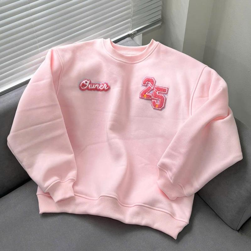 VẢI XÙ LÔNG HÀNG XẢ KHO KHÔNG HOÀN Áo sweater nỉ bông dày dặn THÊU XÙ 25 OWNER - Sweater Form BOXY Owner VẢI XÙ