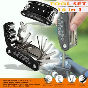 Kunci L Lipat Multi Fungsi 16 in 1 Kunci serbaguna - Toolkit Toolset Kunci Set Sepeda 16 In 1 Kunci L Obeng Wrench Kunci Lipat Multifungsi
