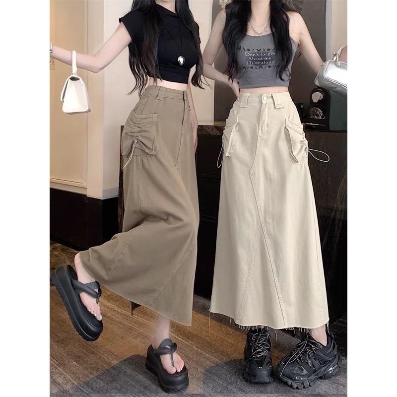 Chân váy jean /kaki dáng dài ( chân váy chữ A) xẻ sau cá tính c53