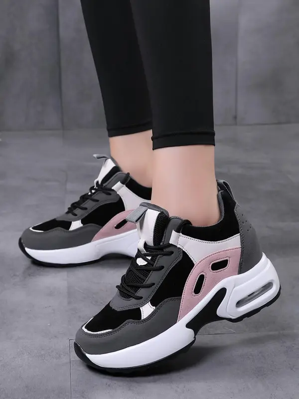 2024 Women's Colorblock Lace Up Low Top Trainers, Casual Comfortable Breathable Mesh Sports Walking Shoes for Summer 2024, Chunky Sneakers for Travel 1