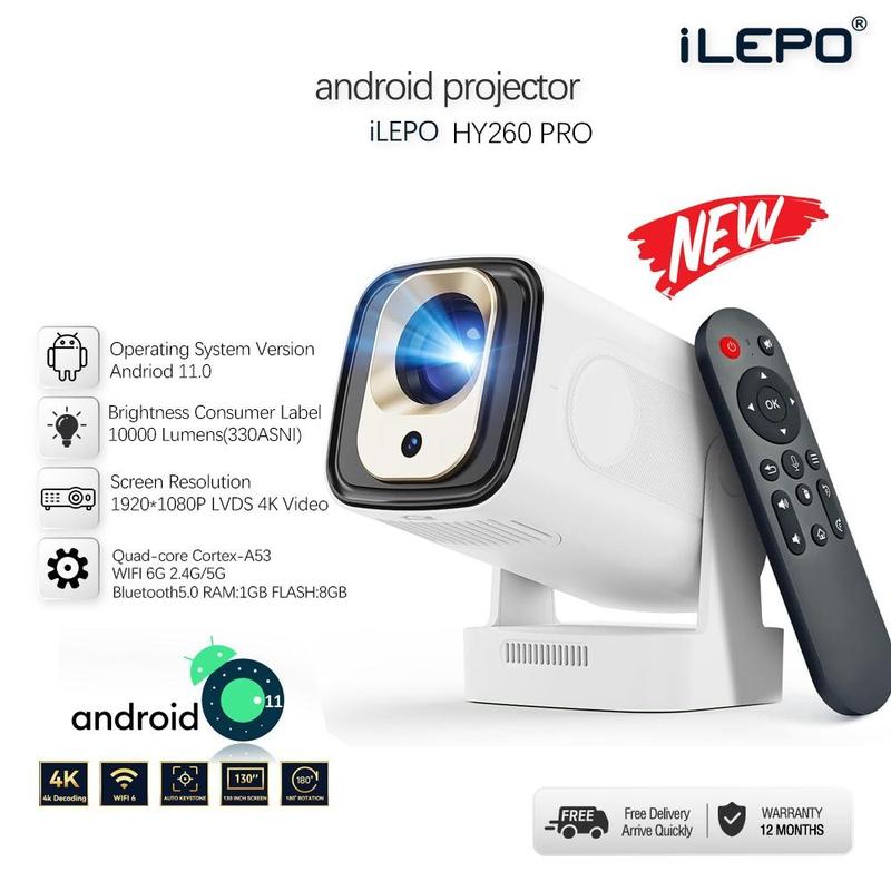 iLEPO máy chiếu HY260Pro máy chiếu hệ điều hành android 11 kèm remote giọng nói điều khiển từ xa kết nối wifi giải trí gia đình bảo hành 1 năm