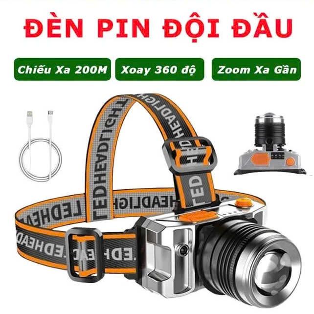 Đèn Pin Đội Đầu Siêu Sáng 1 Bóng Led Có Zoom Xa Gần - Chống Thấm Nước - Đèn Pin Đeo Trán 3 Chế Độ Chiếu Xa 200M