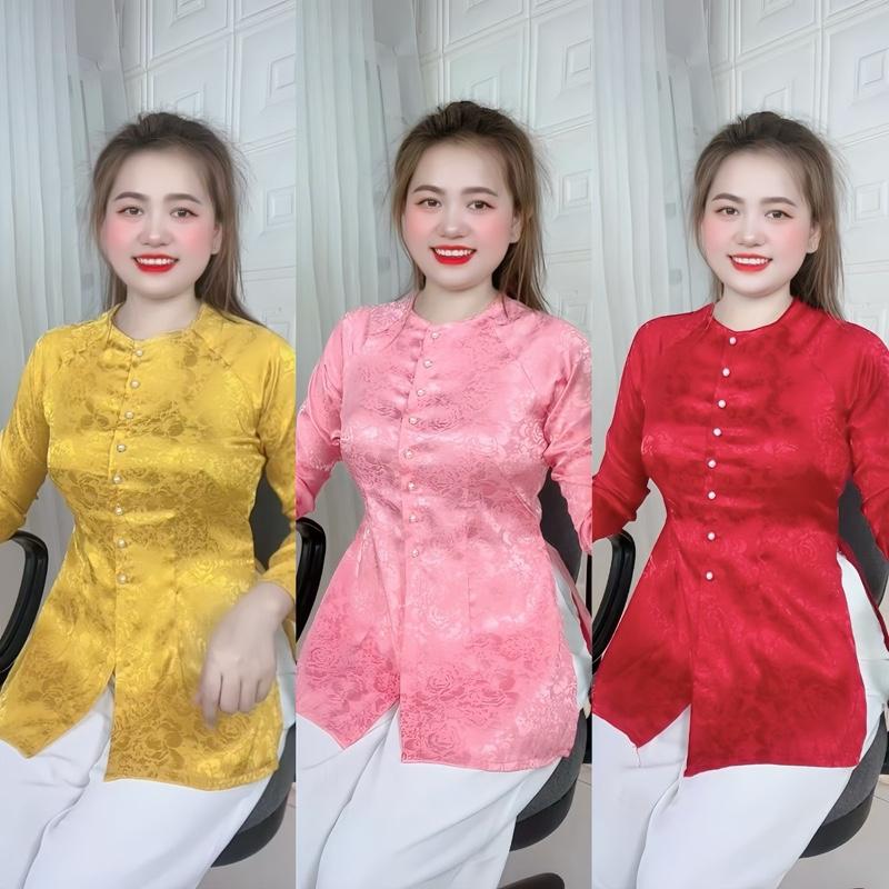 [T02] [CẢ BỘ] Bà Ba Áo Vải Lụa Gấm Truyền Thống Cổ Tròn Tay Dài Quần Lụa Mango Mềm Mịn