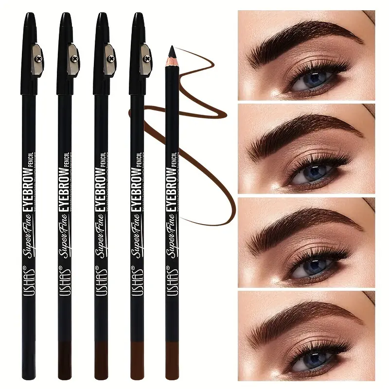 USHAS 4-color eyebrow pencil and eyeliner,Send pencil sharpener,Waterproof and non fading