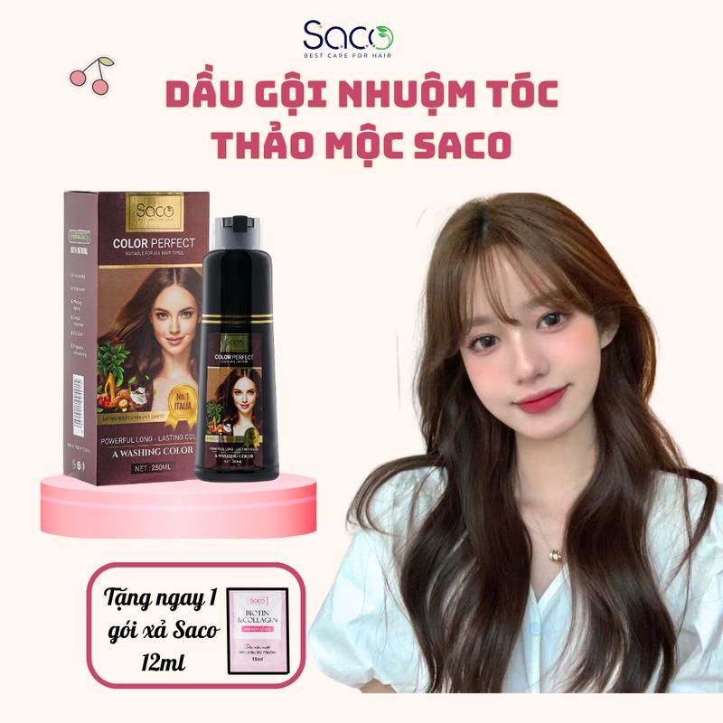 Dầu gội bọt nhuộm tóc thảo mộc Saco dạng xịt 8 màu dung tích 250ml Đổi Màu Tóc Dưỡng Tóc