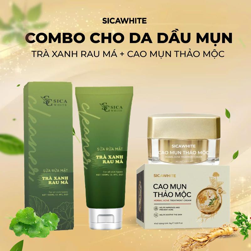 [D16][Combo Mộc Xanh] Cao Mụn Thảo Mộc (15gr) + Sữa Rửa Mặt Trà Xanh Rau Má (100ml)