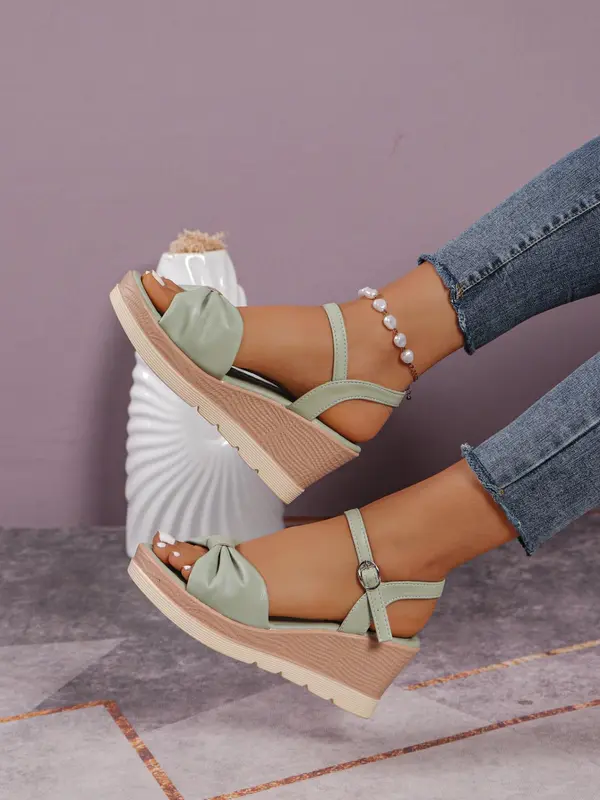 Women's Fashionable Plain Color Wedge Sandals, Casual Comfortable Platform Sandals for Summer, Female All-match Round Toe Shoes for Daily Wear, Girl 4