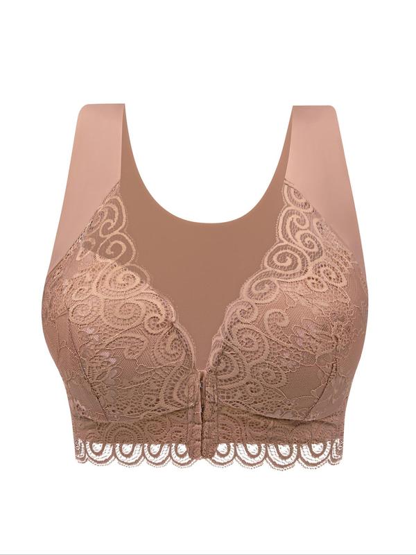 Women's Plain Contrast Lace Hook & Eye Closure Lingerie Top, Comfort Breathable Cozy Bra for Daily Wear, Lady Underwear for All Seasons, Womenswear 1
