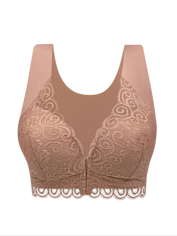 Women's Plain Contrast Lace Hook & Eye Closure Lingerie Top, Comfort Breathable Cozy Bra for Daily Wear, Lady Underwear for All Seasons, Womenswear 0