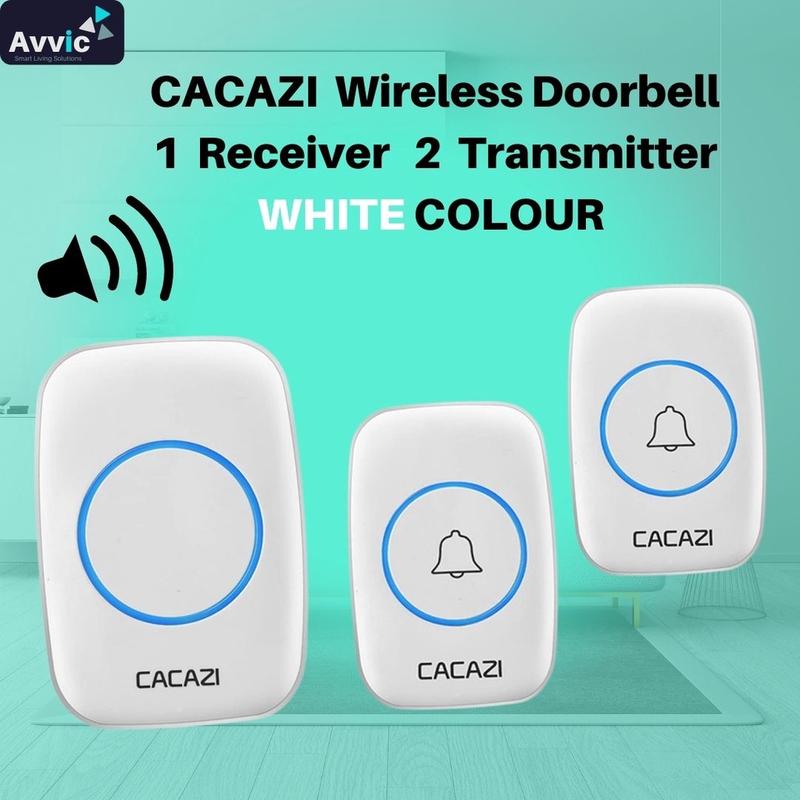 Avvic x CACAZI Wireless DoorBell Waterproof 1 Receiver 2 Transmitter Baterai Bel Black Pintu White Kotak 2