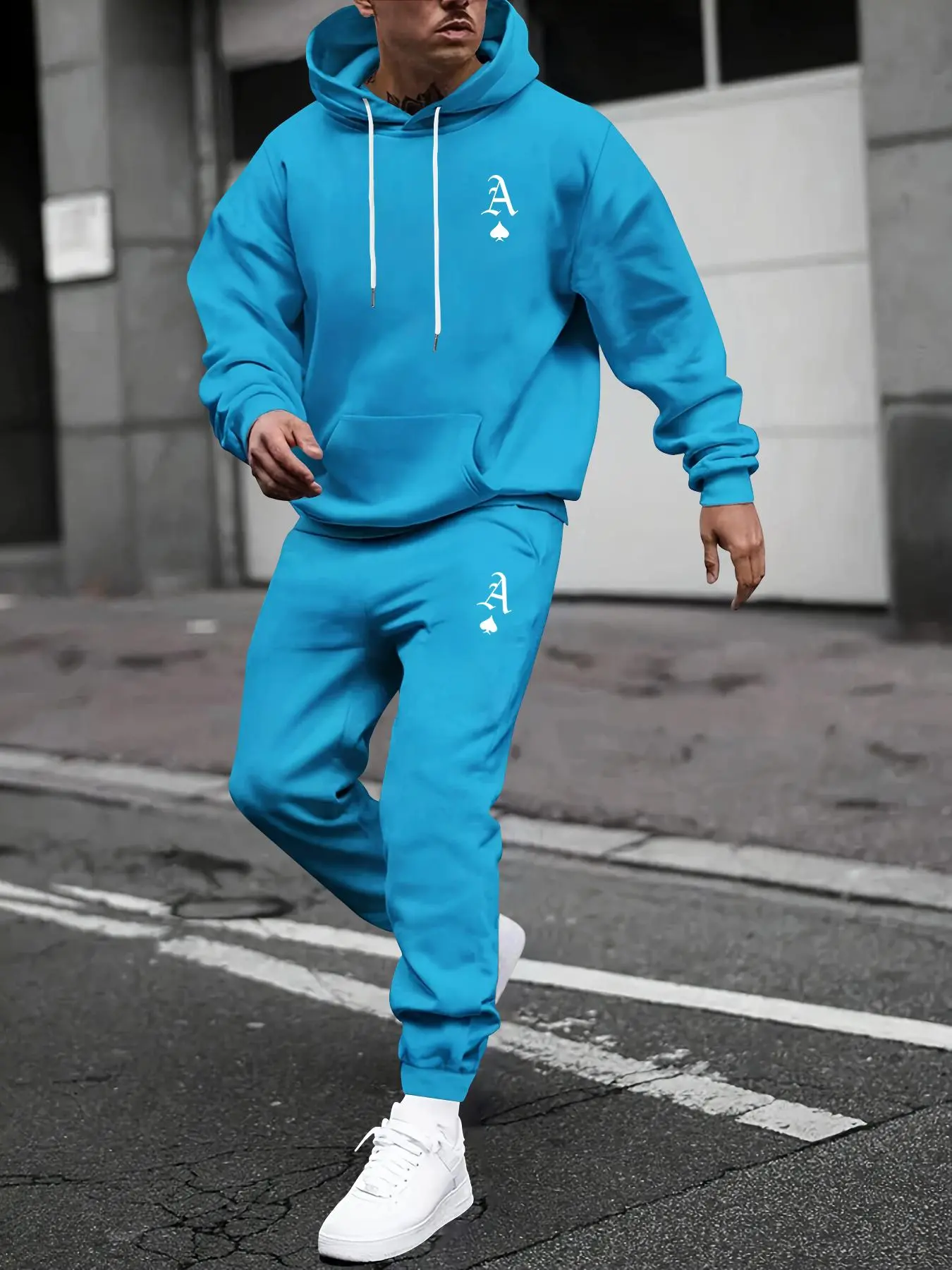 Two-piece Set Men's Playing Card Print Drawstring Hoodie & Sweatpants Set, Casual Regular Fit Long Sleeve Hooded Sweatshirt & Pocket Jogger Pants, Winter Outfits, Men Two-piece Outfits for Fall & Winter Mens Paris Tracksuit