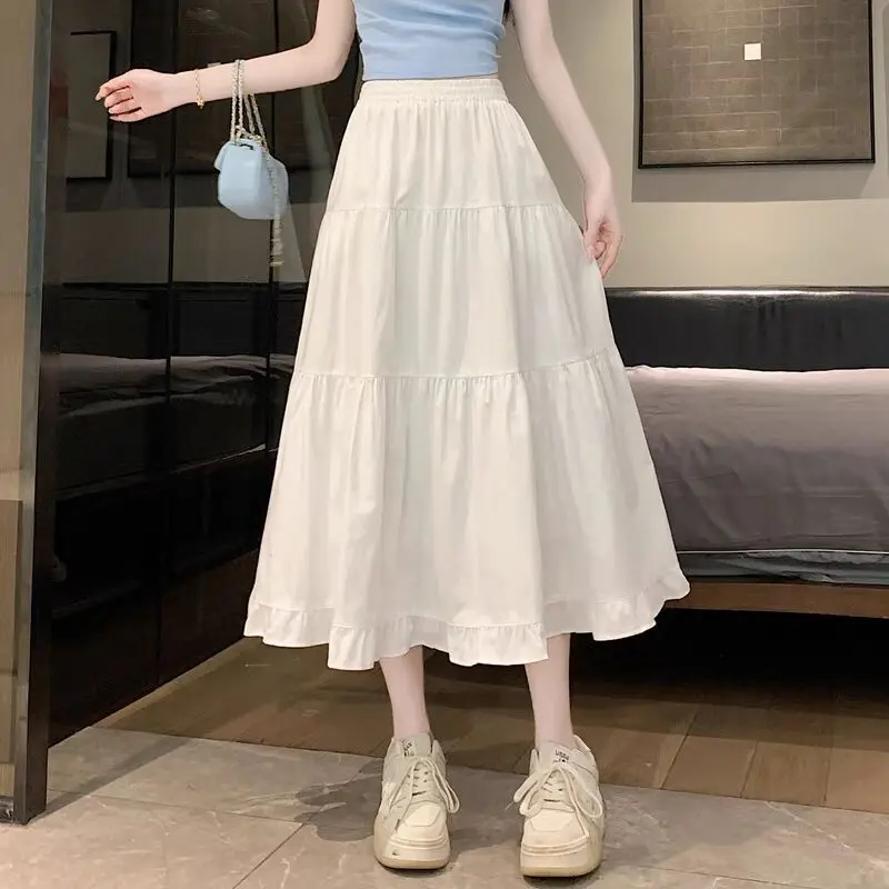 [8604 People Collection] White Skirt Women'S Summer 2025 New Spring And Autumn Pleated Dress A- Line Umbrella Skirt Fairy Cake Dress