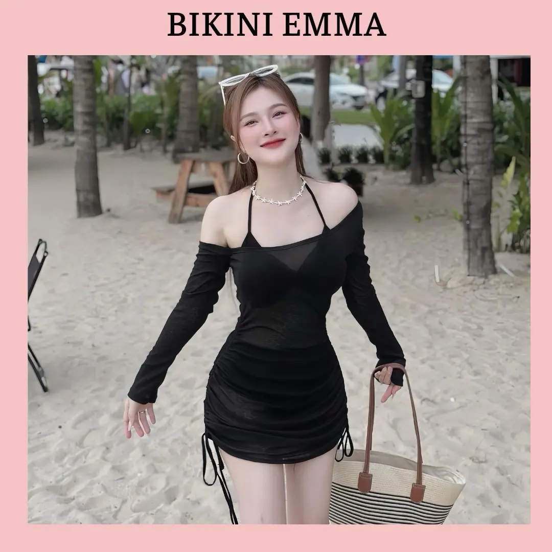Đồ Bơi 3 Món EMMA Che Khuyết Điểm Gồm Áo Có Mút + Quần Cạp Cao Bo Chun + Áo Khoác Rút Liền Xốp Women