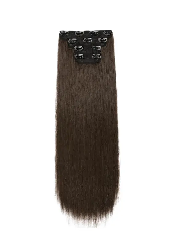 28 Inch Long Clip in Hair Extensions, Natural Straight Hairpieces, Full Head Synthetic Fiber Hair Extensions for Women 5
