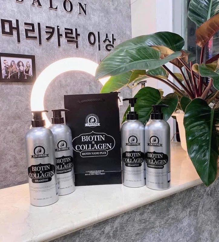 Cặp Dầu Gội Xả Biotin Collagen Selena | Giảm Rụng Tóc Phục Hồi Tóc Khô Xơ Hư Tổn. Dầu Gội Đầu Chăm Sóc Tóc Dưỡng Tóc Nữ Trà