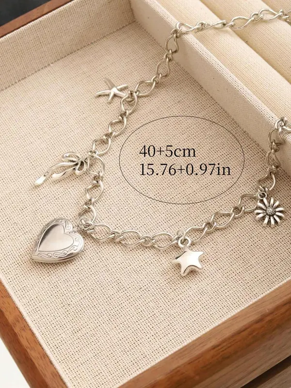 Cute Bow & Heart & Star Design Pendant Necklace, Fashion Jewelry for Party, Daily Clothing Decor, Trendy All-match & Exquisite Jewelry for Birthday Gift 1