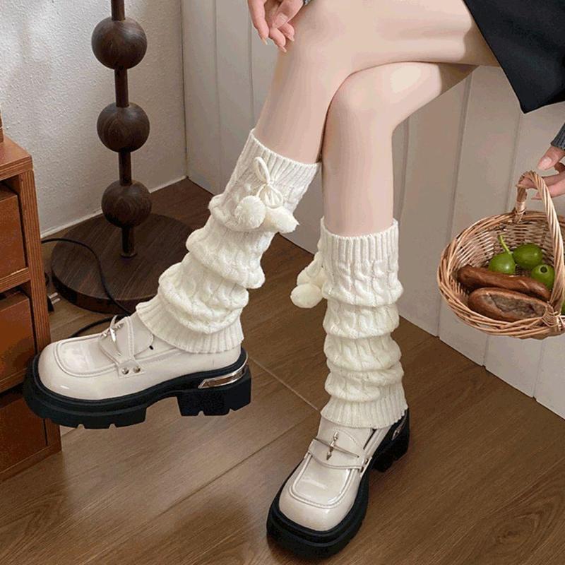 Quần Legging Tất Ống Chân Tất Ống Chân Cho Nữ Ủng Giữ Ấm Chân, Y2K Dễ Phối Đồ Dành Cho Nữ, Bóng Nhồi Bông Dày, Thích Hợp Cho Balcore, Mũ Trùm Chân Tất, Khăn Trùm Chân Dệt Kim Ấm Áp, Thích Hợp Cho Mùa Đông