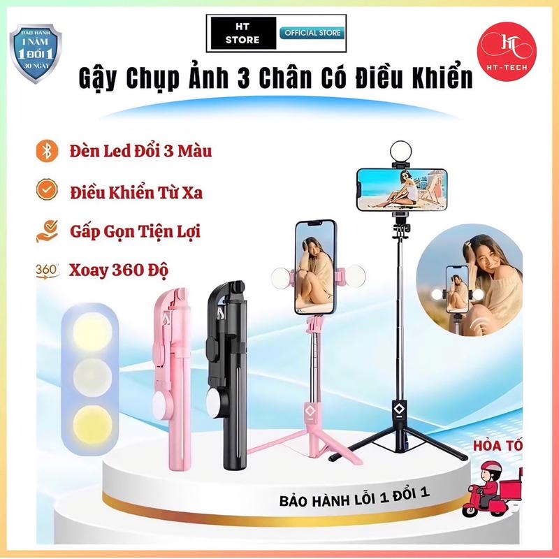 B11. Gậy chụp ảnh 3 chân kéo dài 120cm có 2 bóng đèn led trợ sáng, bluetooth điều khiển từ xa Selfie Kem Selfie Kem Tripod Phụ Kiện
