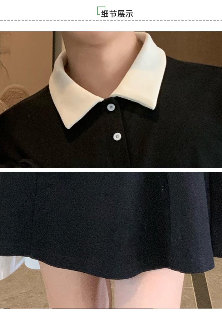 Product Introduction of Couple's outfit 2025 short sleeved lapel T-shirt, home women's waist collection, college style dress, one piece, one skirt, oversized size Womenswear Clothing 15
