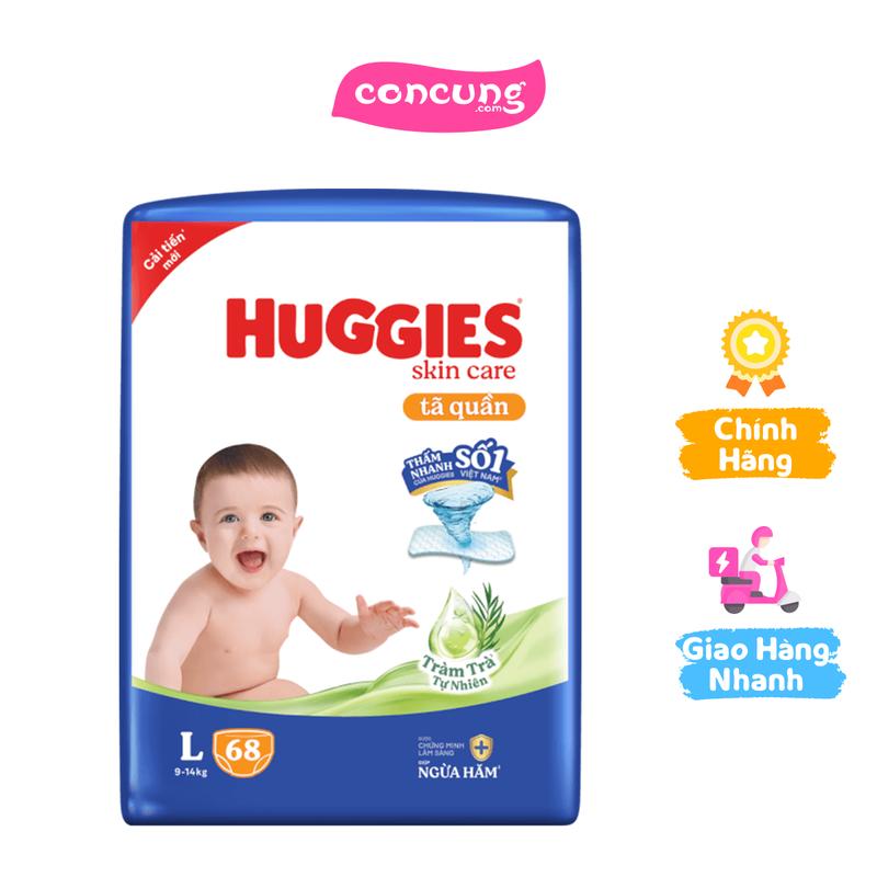 Tã quần Huggies Skincare gói cực đại (L, 9-14kg, 68 miếng) - giao bao bì ngẫu nhiên