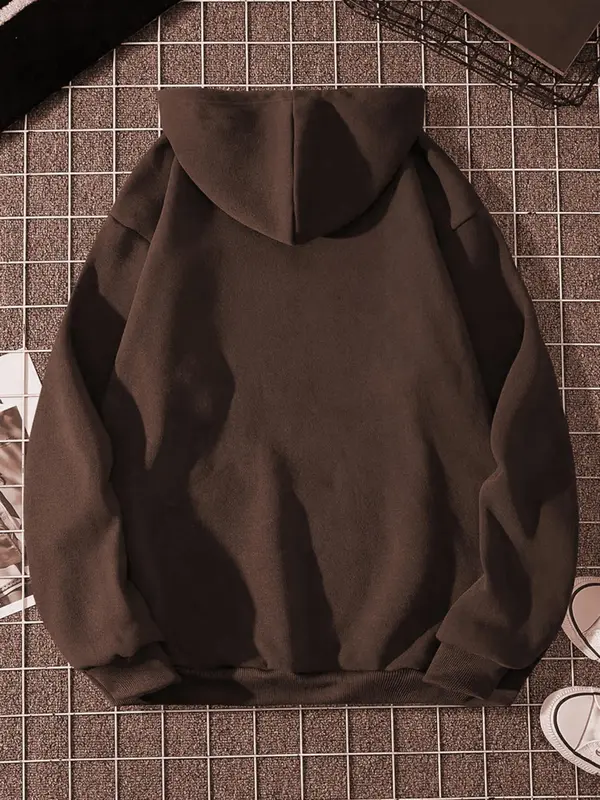 Women's Letter Print Drawstring Pocket Hoodie, Fashion Casual Hooded Sweatshirt for Daily Holiday Outdoor Wear, Women Clothing for Fall & Winter 7