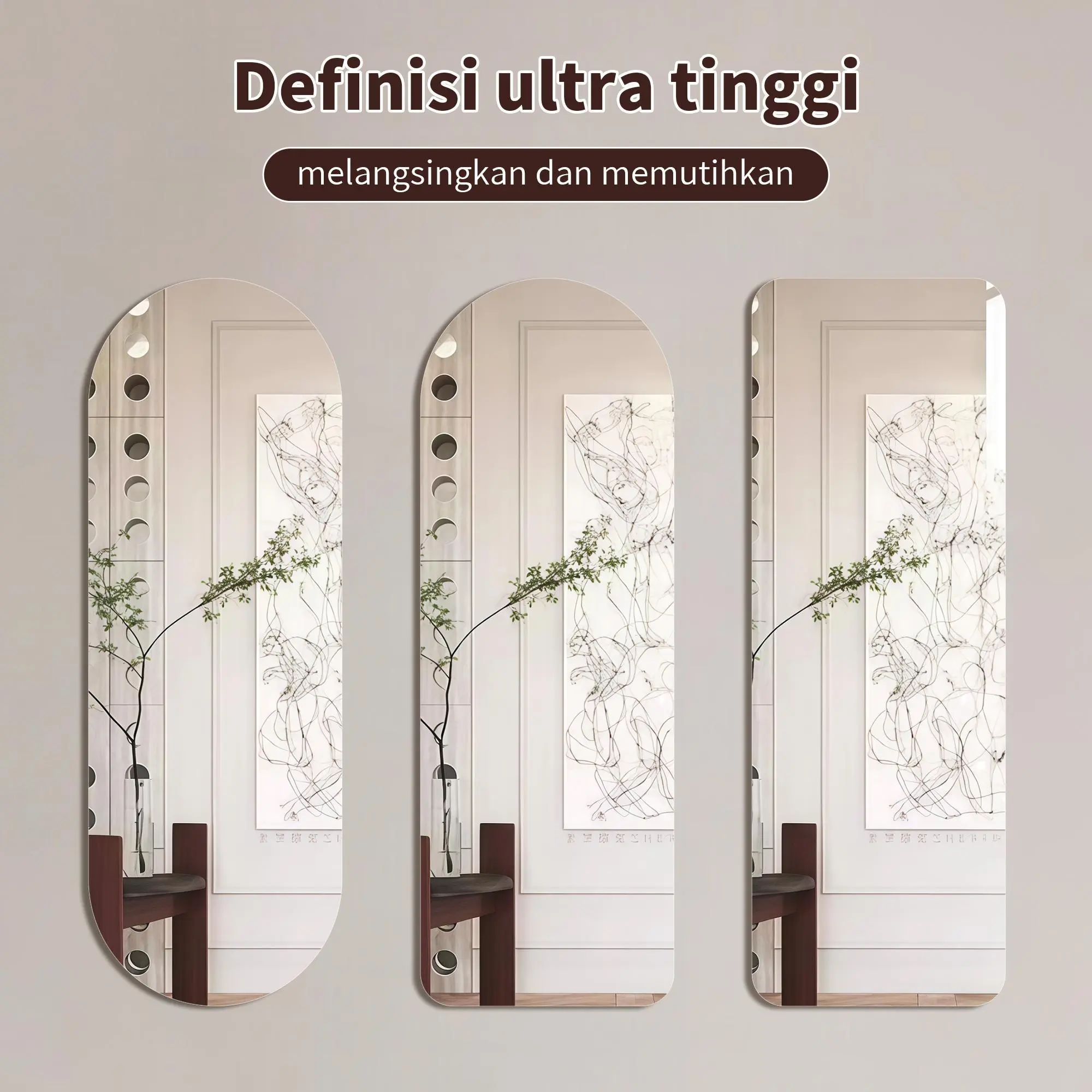 [Upgrade Versi Tebal] Cermin Aesthetic 3D Akrilik Cermin Kamar Mandi Cermin Dinding Tersedia Berbagai Bentuk HD Anti Pecah Cermin Kamar Tidur & Pakaian