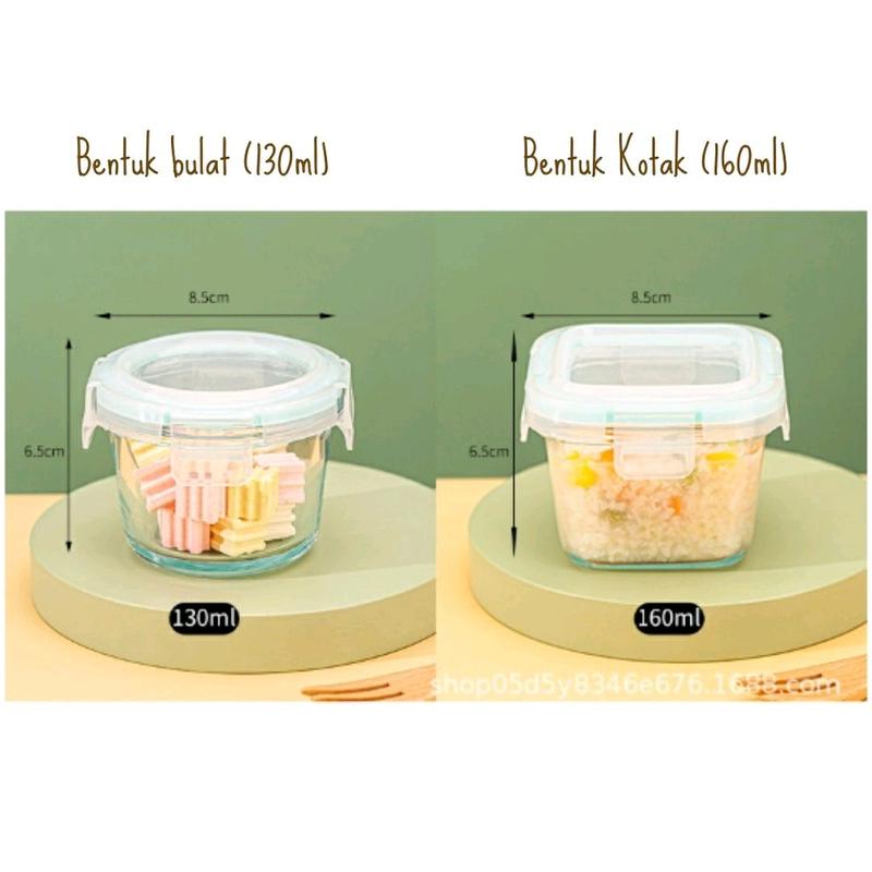 wadah tempat makan makanan asip baby bayi kaca tebal beling kontainer container food storage mangkok mangkuk mpasi bubur buah anti tumpah food grade 120ml 120 ml bulat 0