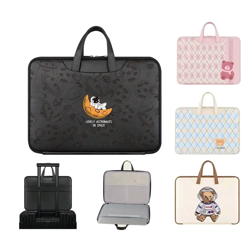 Tas Laptop Jinjing Hand Strap Open Teddy PU Leather 11 12 13 14 15 16 inch
