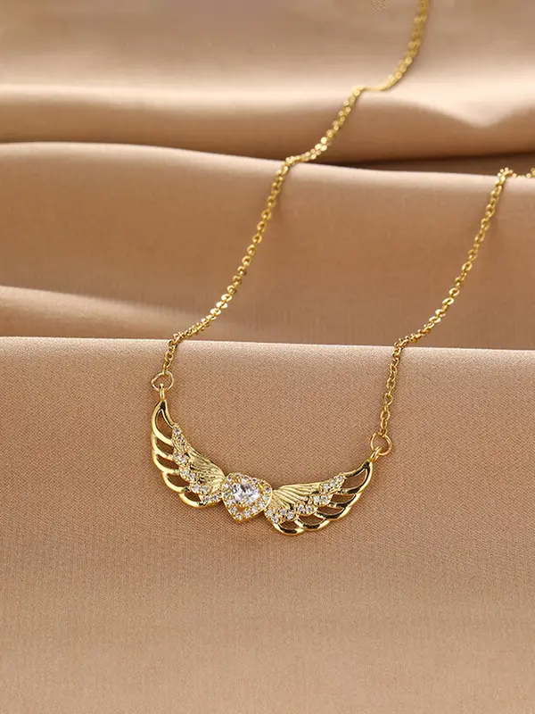 Fashion Angel Wing Design Pendant Necklace for Women & Girls, Fashion Jewelry for Party, Daily Clothing Decor, Trendy All-match & Exquisite Jewelry for Birthday Gift 0